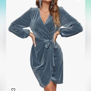 Long Sleeve Wrap Velvet Mini Dress
